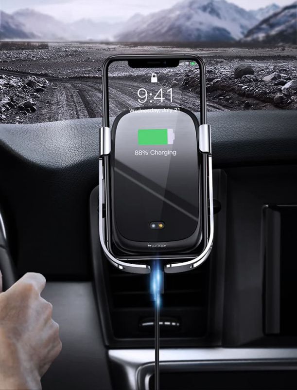 Giá đỡ điện thoại Baseus cảm biến hồng ngoại kẹp mở tự động kiêm sạc không dây trên ô tô ( mẫu 68)